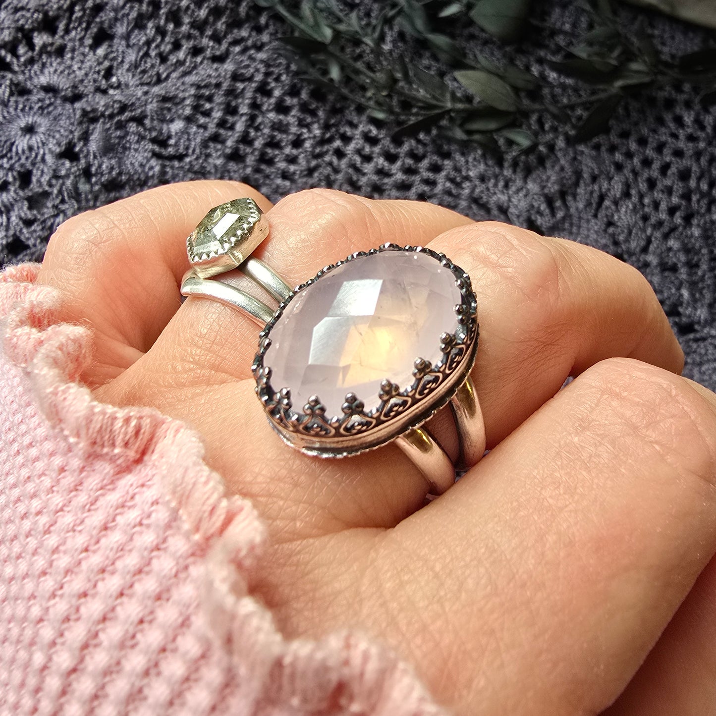 ROSE QUARTZ Ring | Faceted Rose Cut Fancy Inverted Heart Gallery 925 Sterling Silver Bezel Rose Quartz Ring