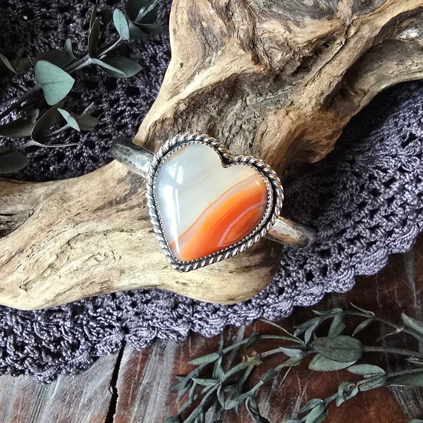 CARNELIAN Cuff Bracelet | Fine & 925 Sterling Silver Heavy Hammered Carnelian Cuff Bracelet | One Size Fits Average 7 - 7.5" Wrist