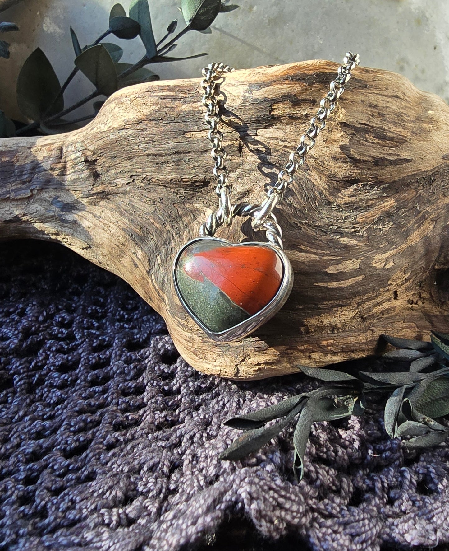 BLOODSTONE HEART Necklace | Fine & 925 Sterling Silver Red Bloodstone Smooth Puffy Heart Pendant Necklace