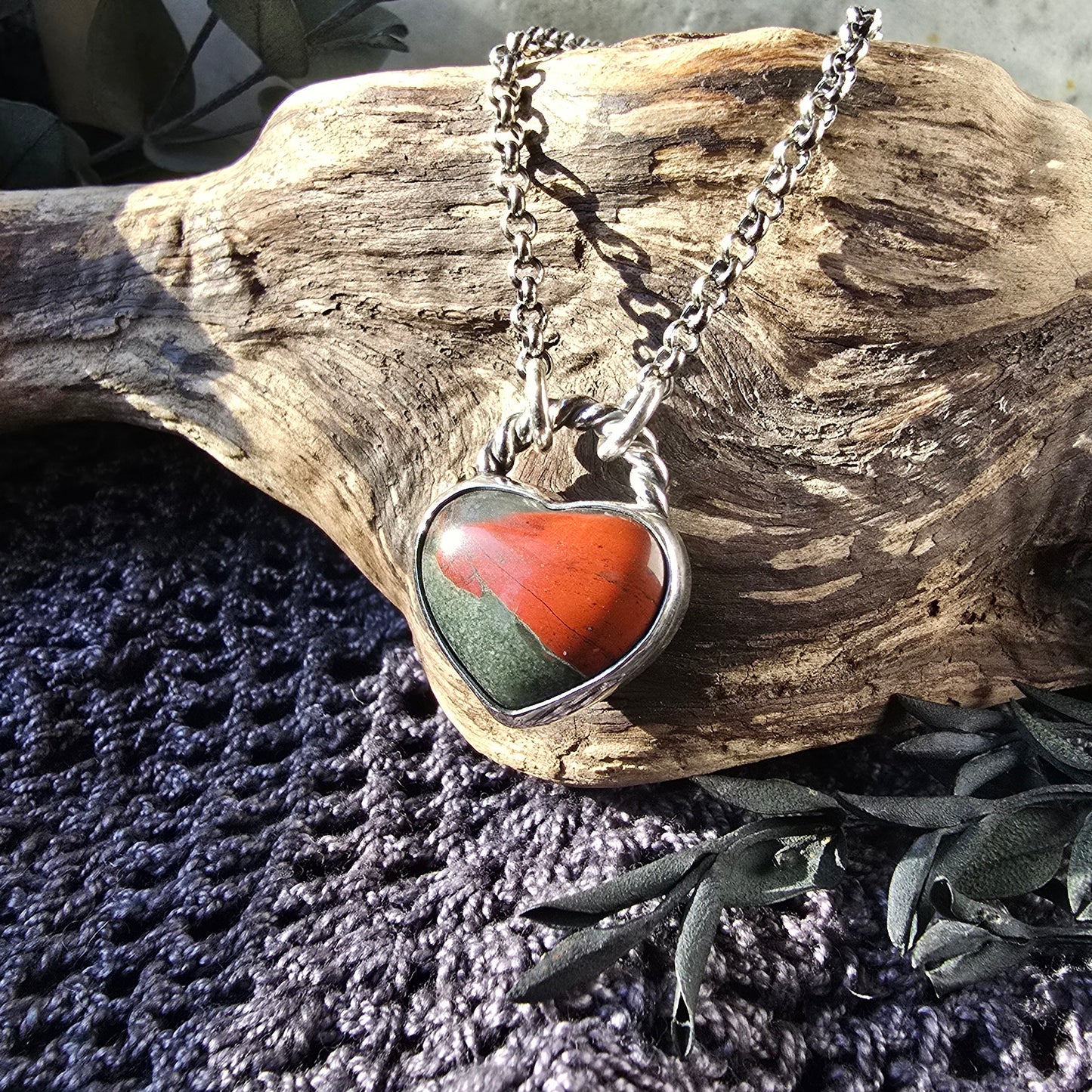 BLOODSTONE HEART Necklace | Fine & 925 Sterling Silver Red Bloodstone Smooth Puffy Heart Pendant Necklace