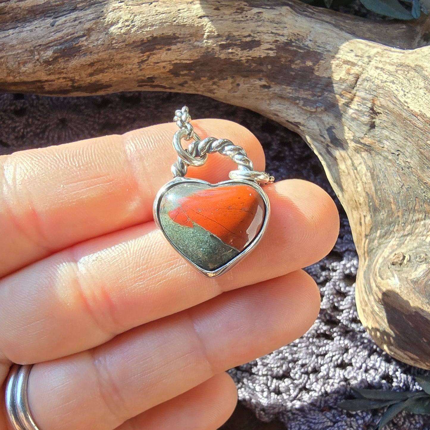 BLOODSTONE HEART Necklace | Fine & 925 Sterling Silver Red Bloodstone Smooth Puffy Heart Pendant Necklace