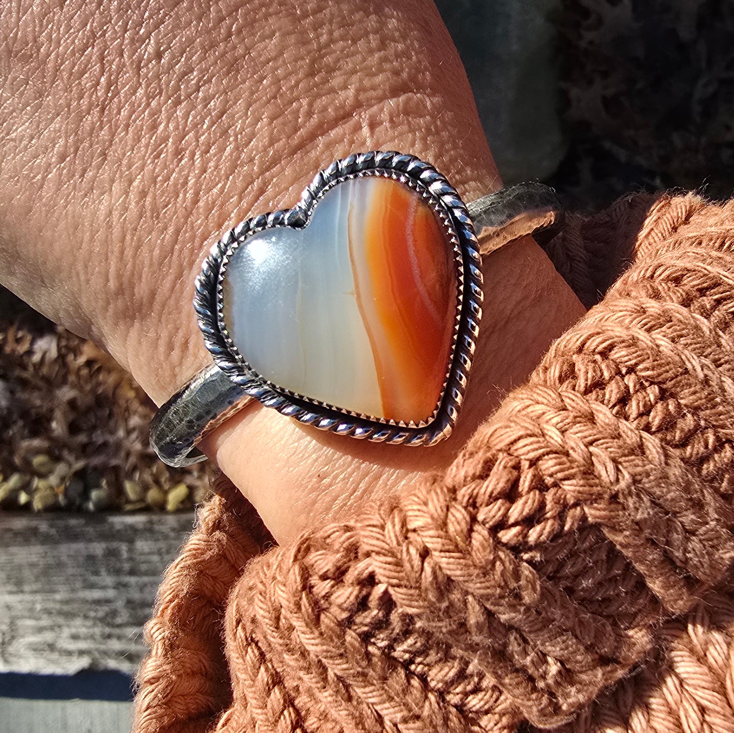 CARNELIAN Cuff Bracelet | Fine & 925 Sterling Silver Heavy Hammered Carnelian Cuff Bracelet | One Size Fits Average 7 - 7.5" Wrist