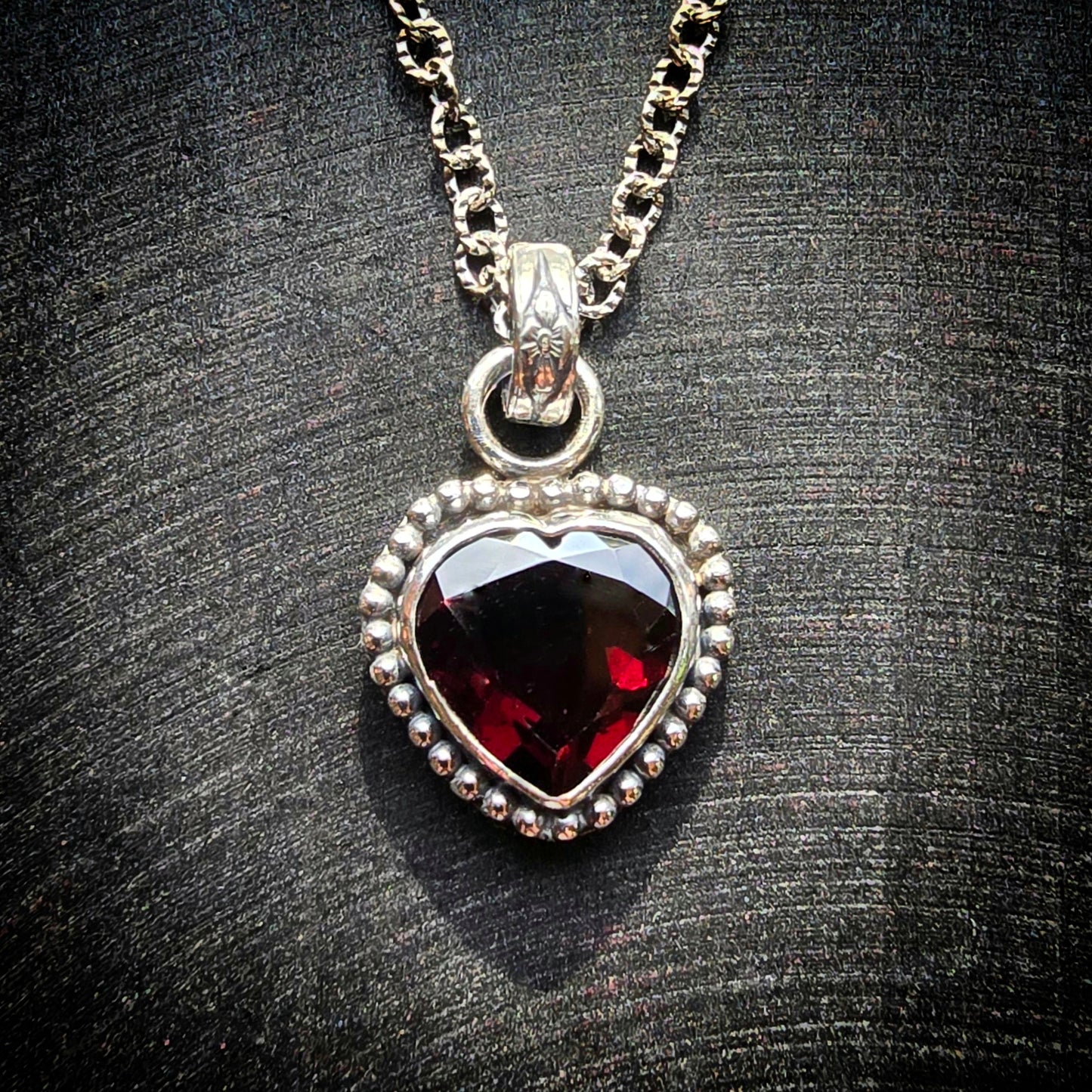 GARNET HEART Necklace | Fine & 925 Sterling Silver Faceted Table Cut Open Back Red Garnet Silver Heart Pendant