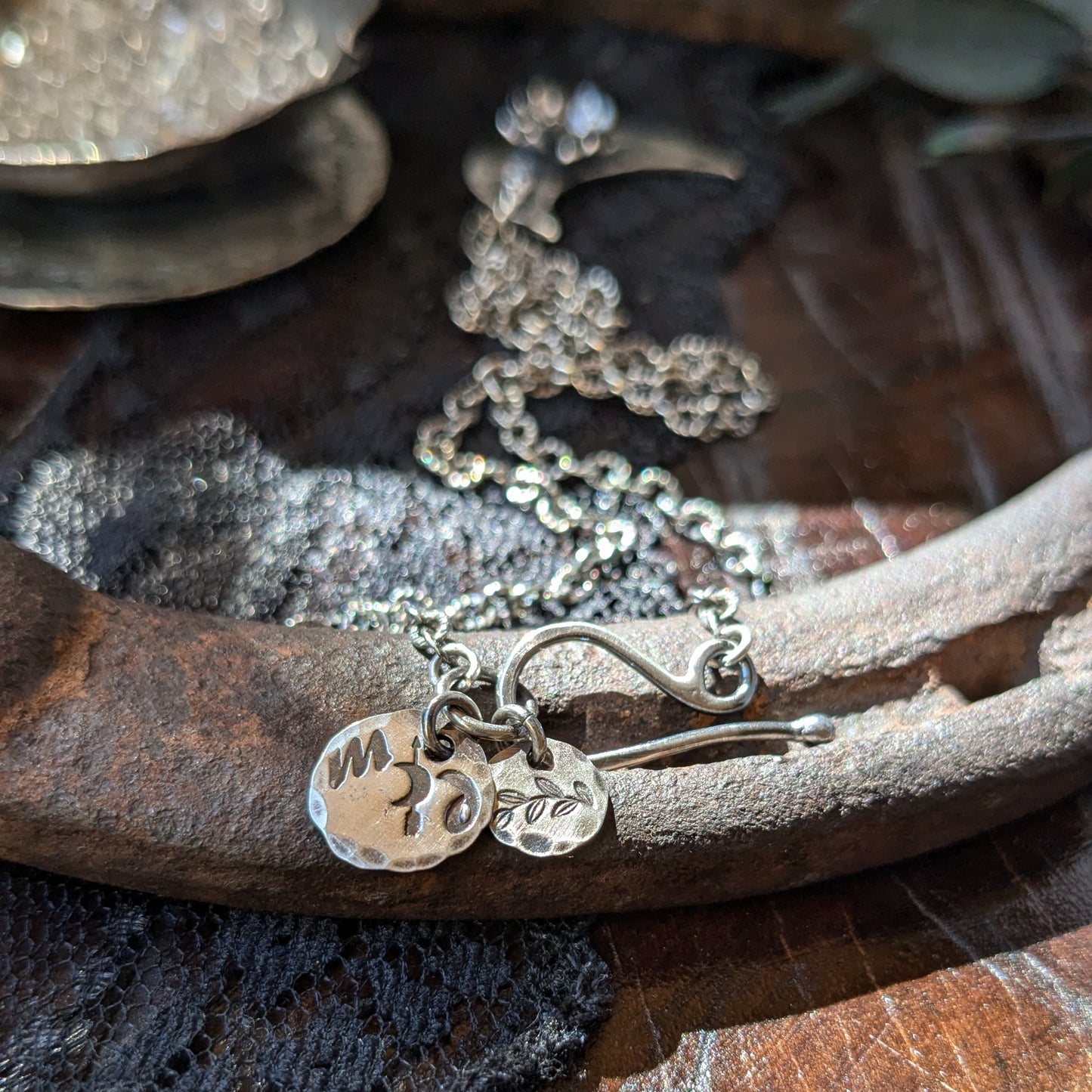 EMERALD Floral Crescent Necklace | 925 Sterling Silver Handcrafted Crescent Moon Flower Pendant Necklace