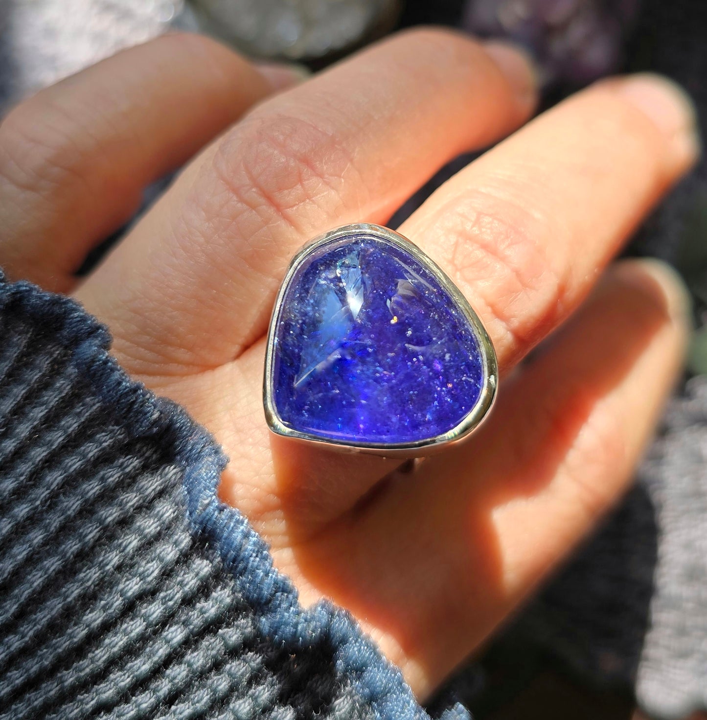 TANZANITE Silver Ring | 33 Carat Large Tanzanite Simple Statement Ring Size 9 | 925 Sterling Silver Genuine Polished Tanzania Tanzanite