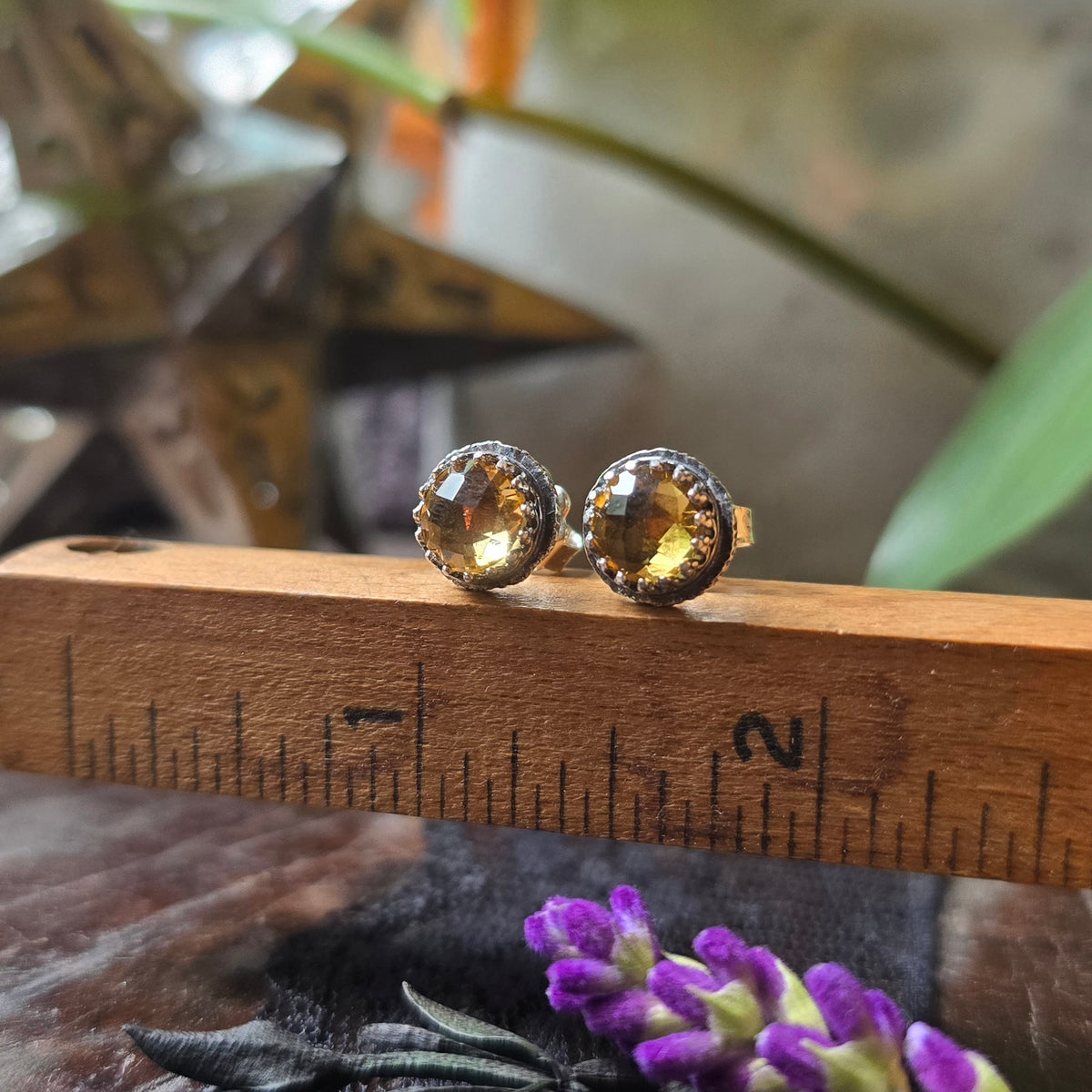 CITRINE Ear Studs | 1 Carat Handcrafted 925 Sterling Silver Beaded Swag Medium Large 9mm Faceted Cushion Cut Natural Citrine Stud Earrings