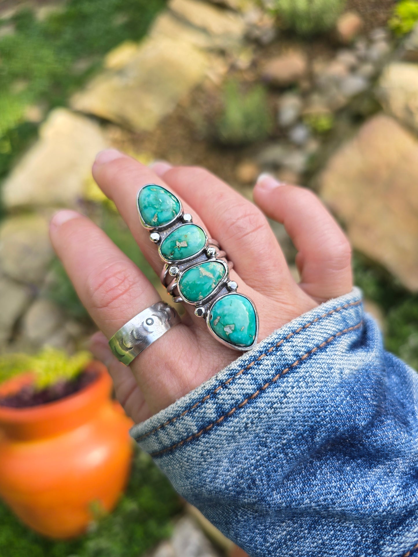 TURQUOISE Statement Finger Ring | Large American Mined Nevada Turquoise Natural Untreated Genuine Turquoise 925 Sterling Silver Pebble Ring