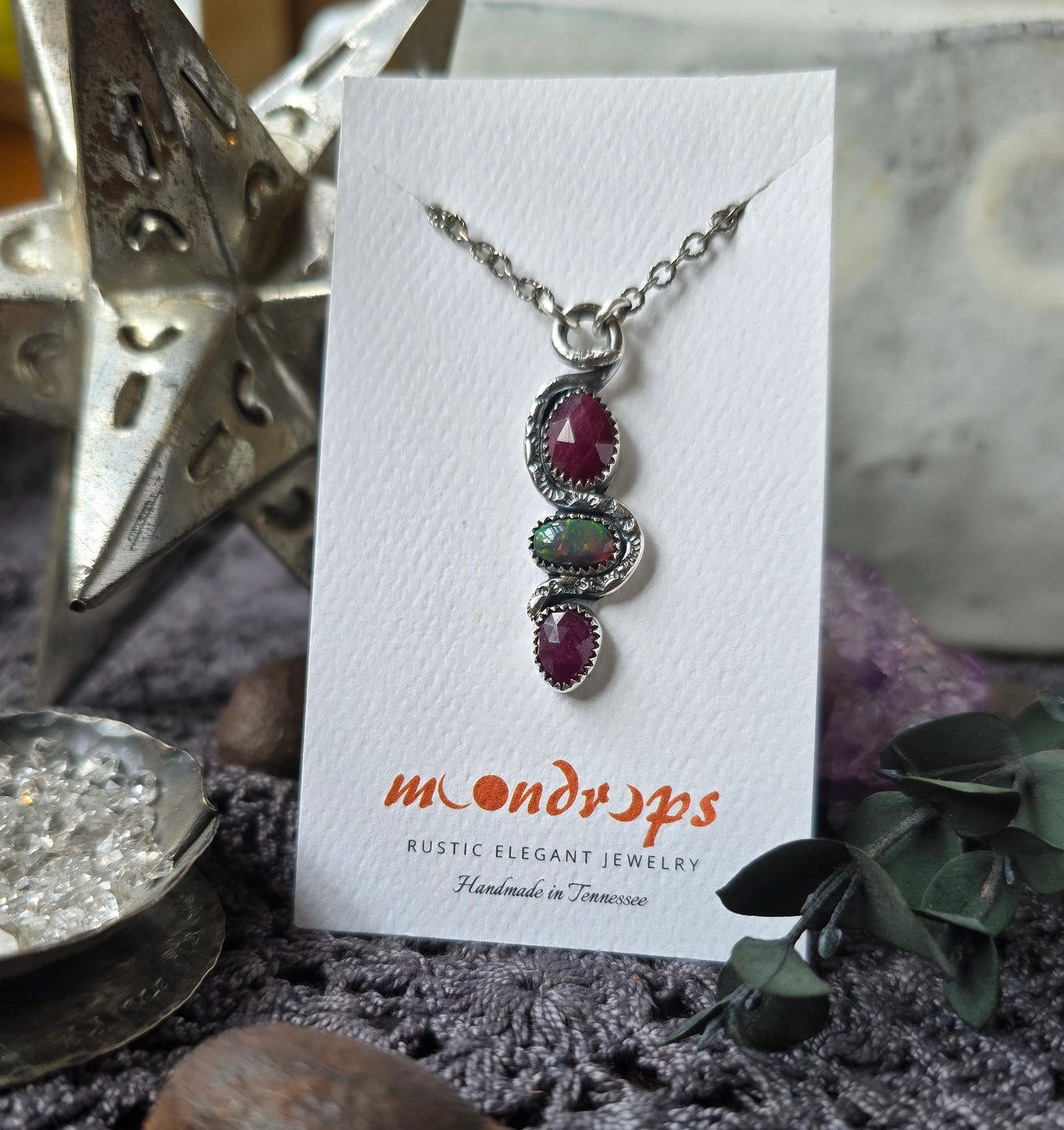 RUBY OPAL SNAKE Charmer Necklace | 925 Sterling Silver Rose Cut Faceted Ruby Smoke Welo Black Opal Tribal Serpent Pendant Necklace