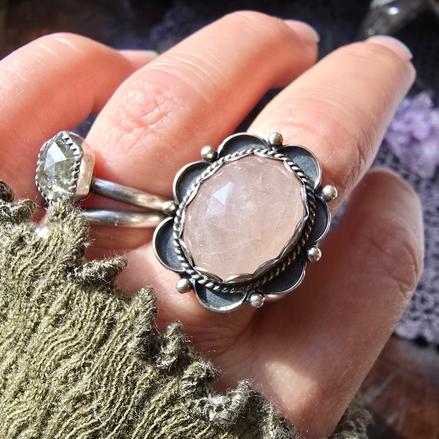 MORGANITE Ring Size 8 | Fine & 925 Sterling Silver Rose Cut Pink Beryl Morganite Ring