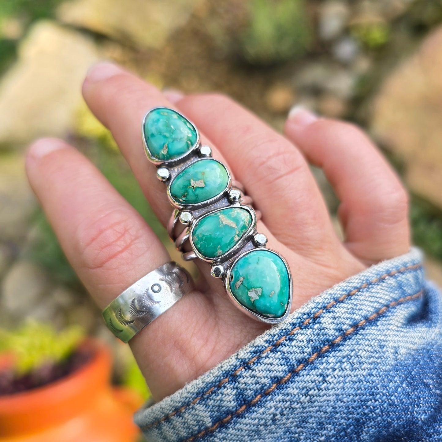 TURQUOISE Statement Finger Ring | Large American Mined Nevada Turquoise Natural Untreated Genuine Turquoise 925 Sterling Silver Pebble Ring