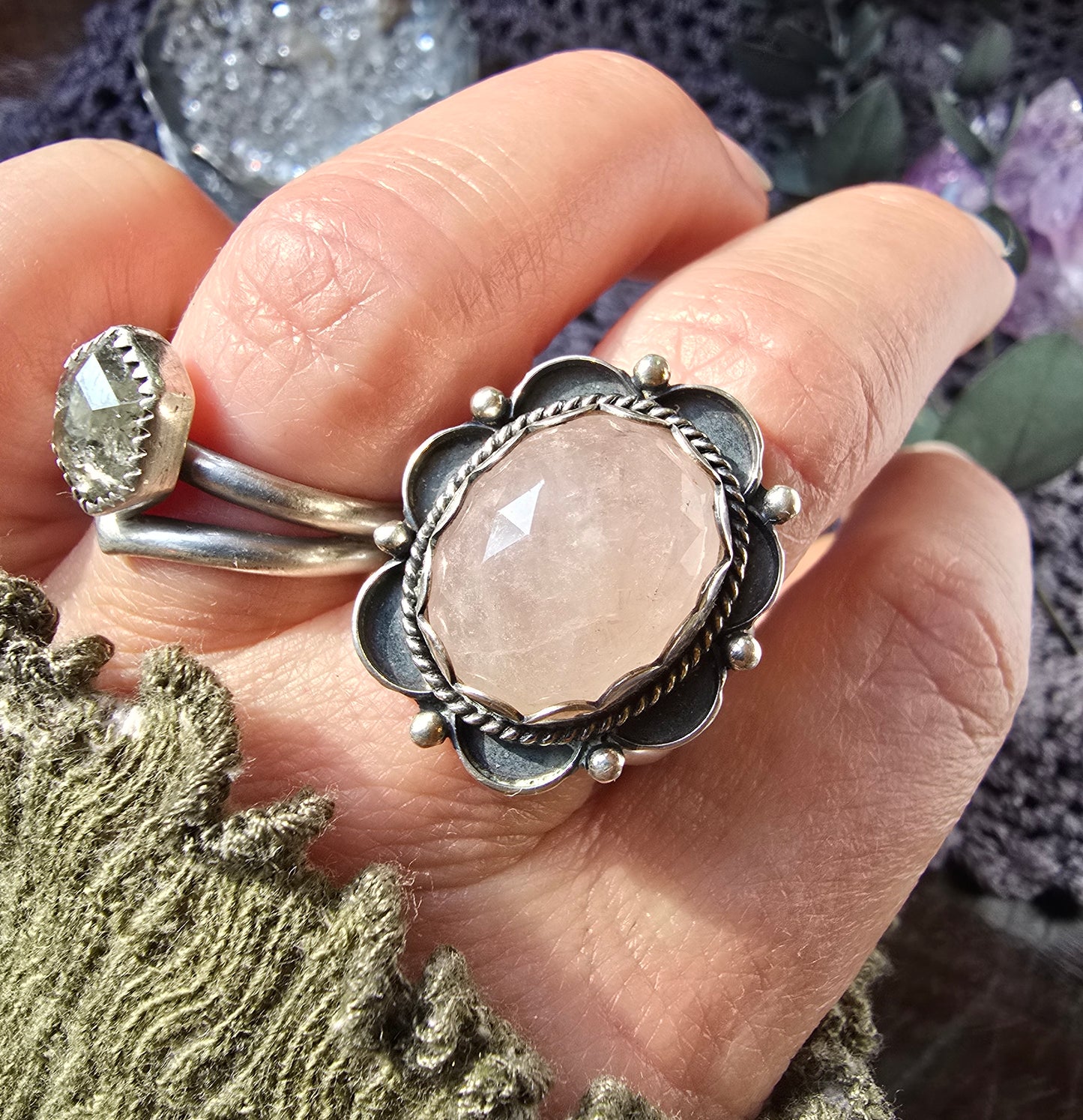 MORGANITE Ring Size 8 | Fine & 925 Sterling Silver Rose Cut Pink Beryl Morganite Ring