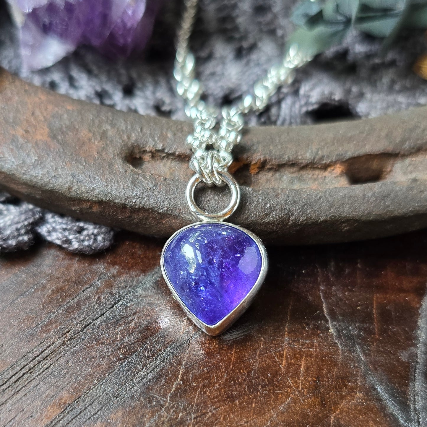 TANZANITE Necklace | Glowing Purple Tanzanite Heart 925 Sterling Silver Pendant Necklace | Genuine Tanzanian Tanzanite Clover Chain