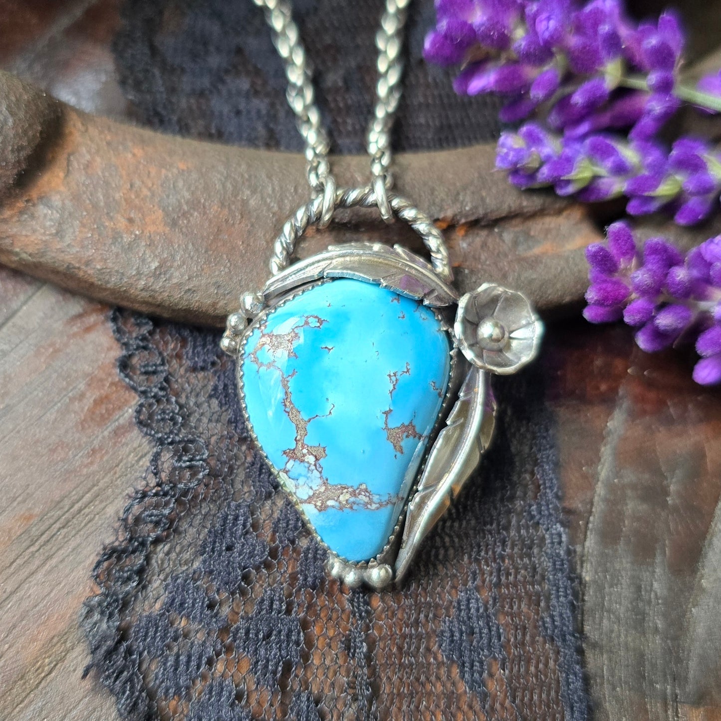 GOLDEN HILLS TURQUOISE Necklace | Fine & 925 Sterling Silver Handcrafted Genuine Untreated Authentic Blue Turquoise Feather Pendant Necklace