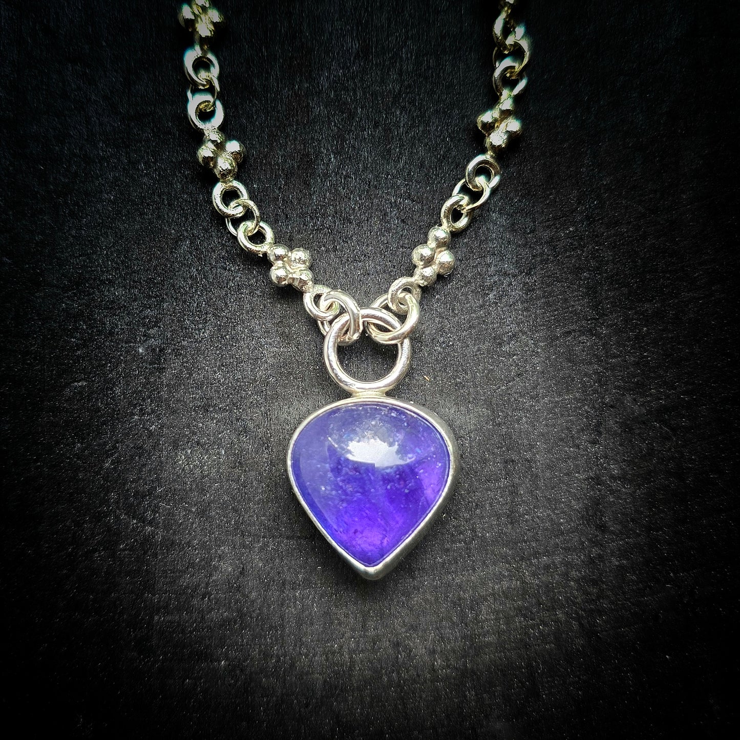 TANZANITE Necklace | Glowing Purple Tanzanite Heart 925 Sterling Silver Pendant Necklace | Genuine Tanzanian Tanzanite Clover Chain