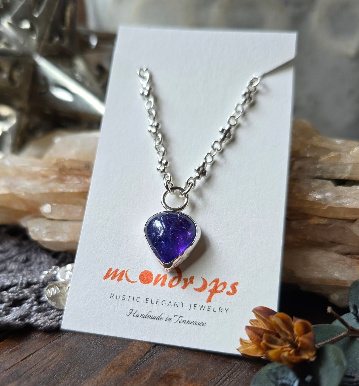 TANZANITE Necklace | Glowing Purple Tanzanite Heart 925 Sterling Silver Pendant Necklace | Genuine Tanzanian Tanzanite Clover Chain