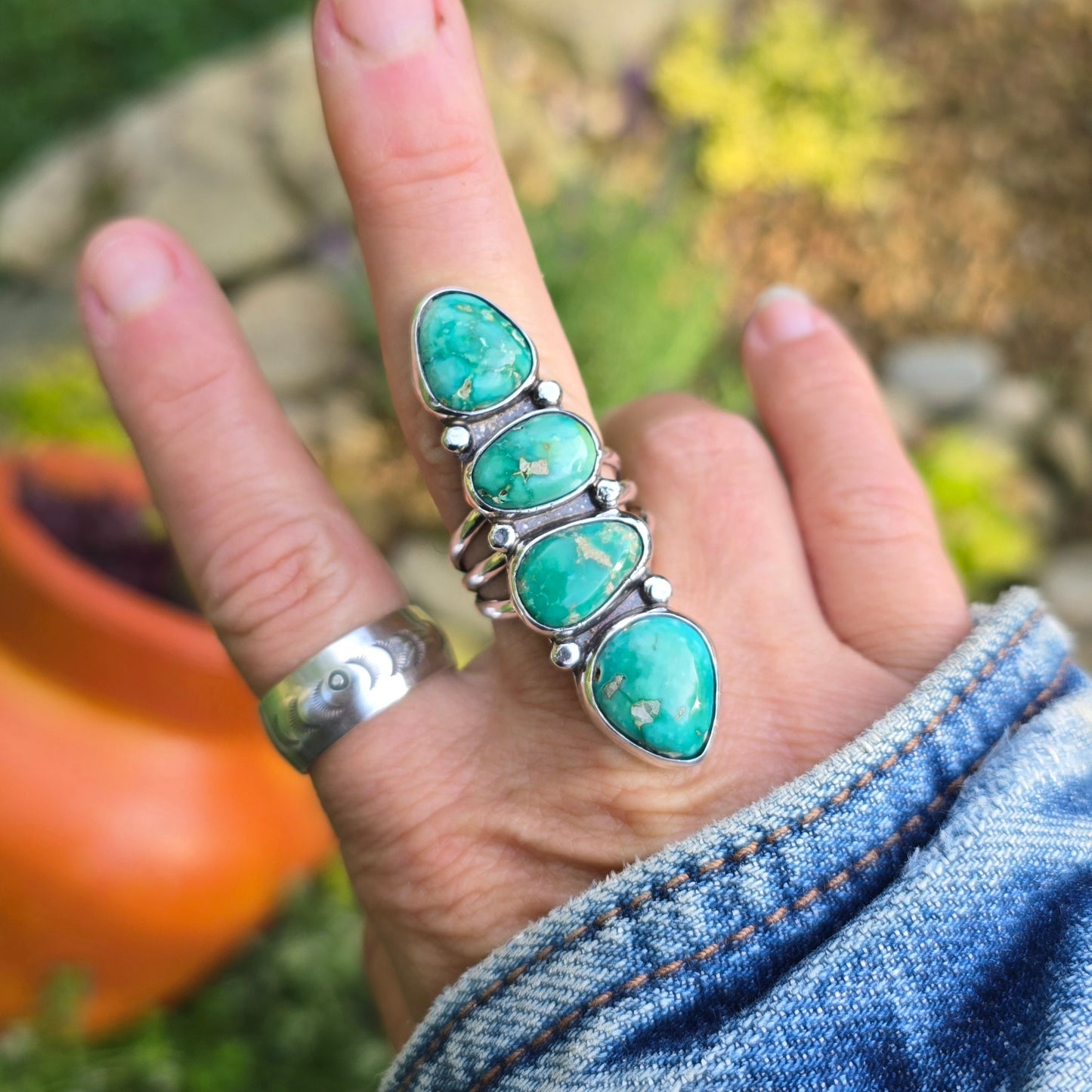 TURQUOISE Statement Finger Ring | Large American Mined Nevada Turquoise Natural Untreated Genuine Turquoise 925 Sterling Silver Pebble Ring