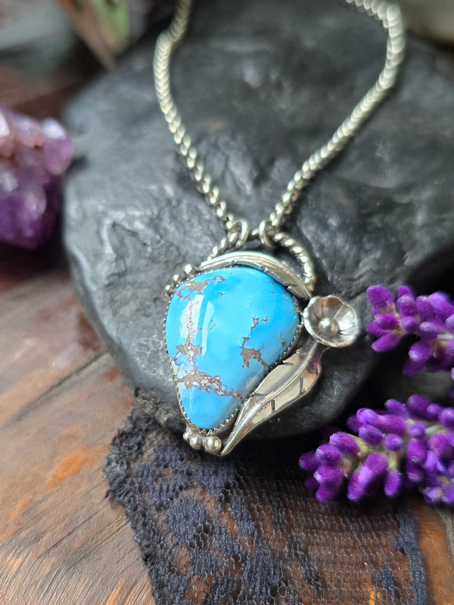 GOLDEN HILLS TURQUOISE Necklace | Fine & 925 Sterling Silver Handcrafted Genuine Untreated Authentic Blue Turquoise Feather Pendant Necklace