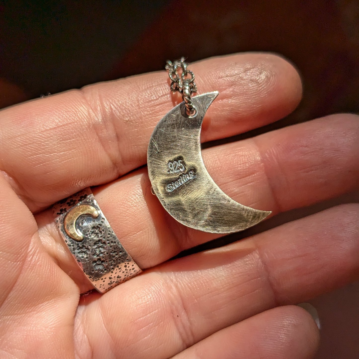 EMERALD Floral Crescent Necklace | 925 Sterling Silver Handcrafted Crescent Moon Flower Pendant Necklace