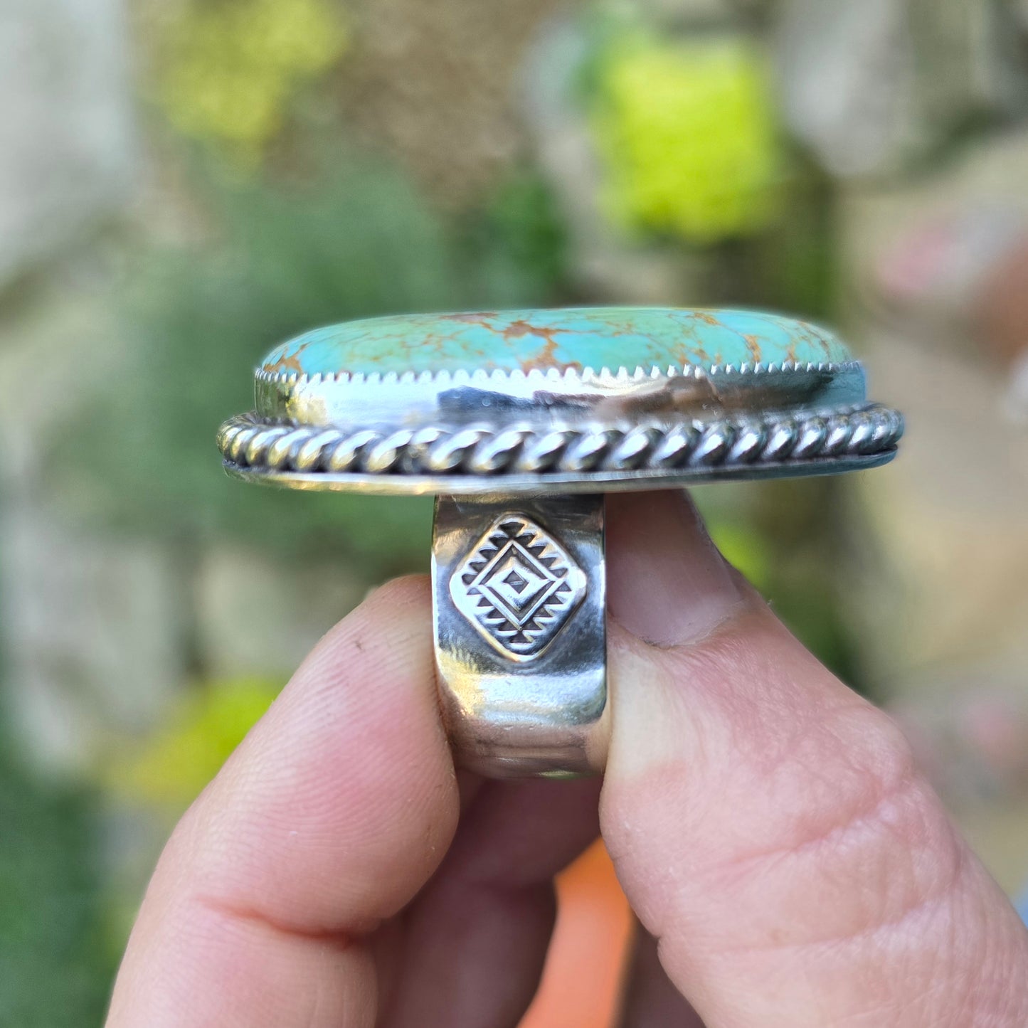 TURQUOISE Ring | Large American Mined Natural Kingman Arizona Blue Green Brown Matrix 925 Sterling Silver Statement Ring | Size 8.75 - 9.25