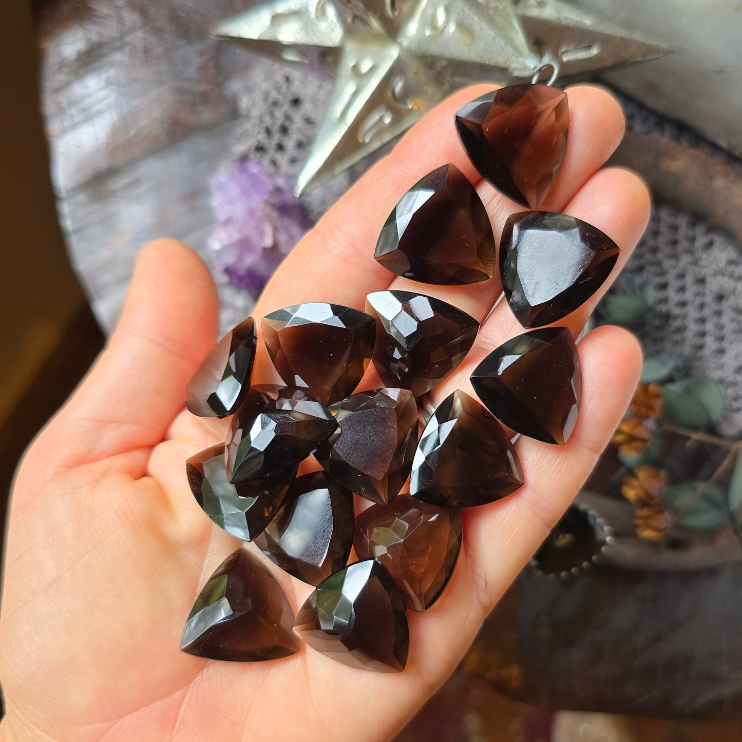 SMOKY QUARTZ Ring | Faceted Trillion Cut 925 Sterling Silver Fancy Filigree Victorian Gothic Rustic Gallery Bezel Large Statement Ring