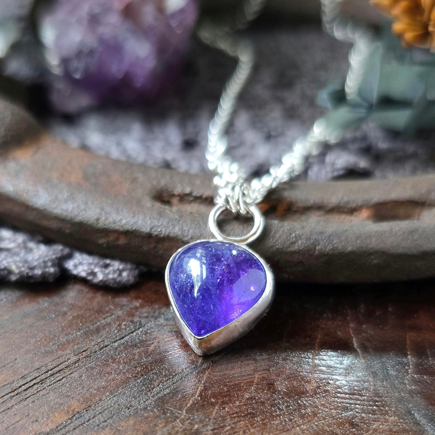 TANZANITE Necklace | Glowing Purple Tanzanite Heart 925 Sterling Silver Pendant Necklace | Genuine Tanzanian Tanzanite Clover Chain