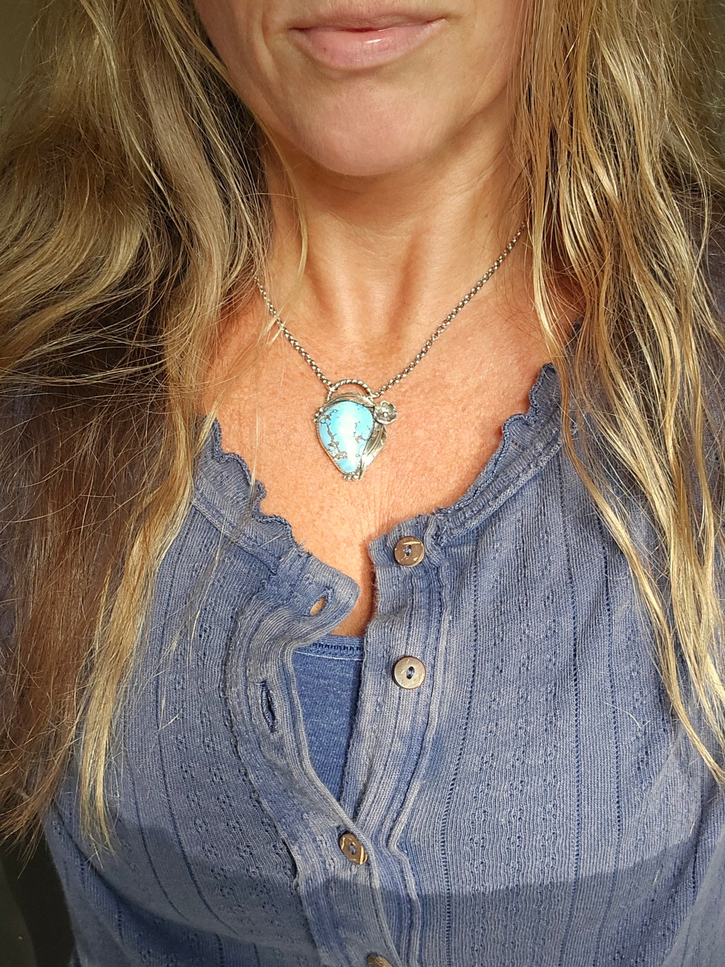 GOLDEN HILLS TURQUOISE Necklace | Fine & 925 Sterling Silver Handcrafted Genuine Untreated Authentic Blue Turquoise Feather Pendant Necklace