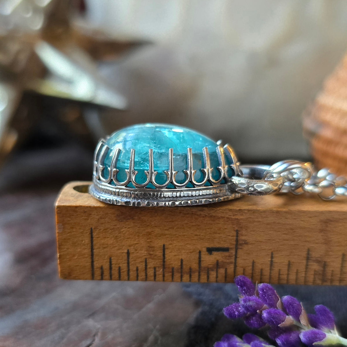 KYANITE Pendant Necklace | Handcrafted 925 Sterling Silver 45 Carats Natural Earth Mined Neon Blue Paraiba Kyanite Pear Gallery Filigree