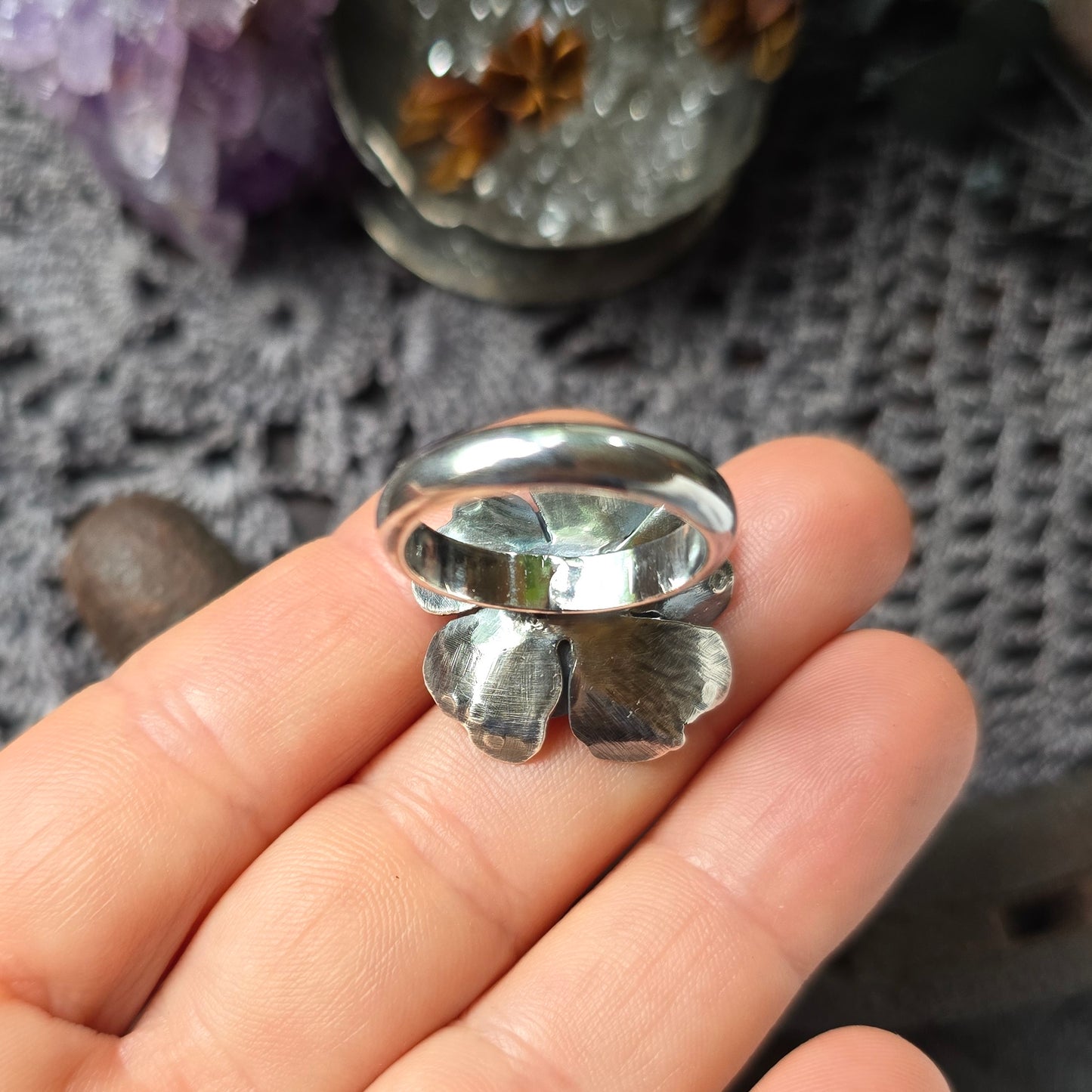 CITRINE FLOWER Ring | 925 Sterling Silver Rose Cut Citrine Large Flower Antique Oxidized Statement Ring