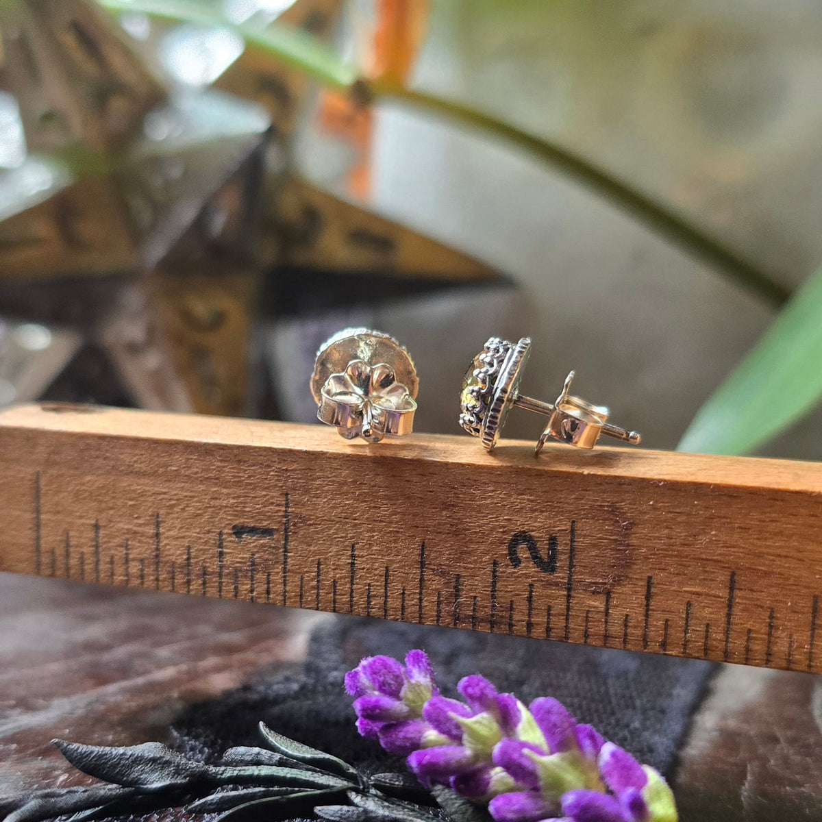 CITRINE Ear Studs | 1 Carat Handcrafted 925 Sterling Silver Beaded Swag Medium Large 9mm Faceted Cushion Cut Natural Citrine Stud Earrings