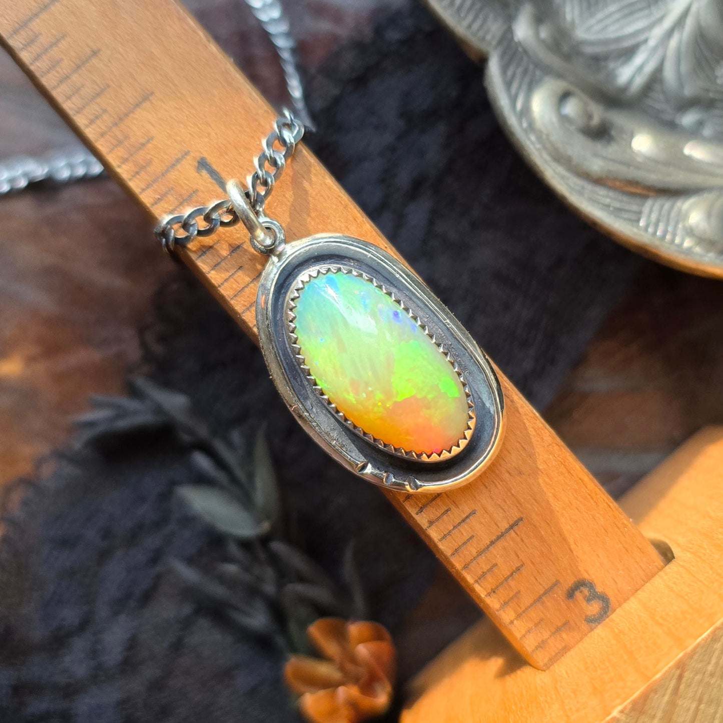OPAL Necklace | Genuine Ethiopian Welo Opal 8 Carat Handcrafted 925 Sterling Silver High Dome Opal Pendant
