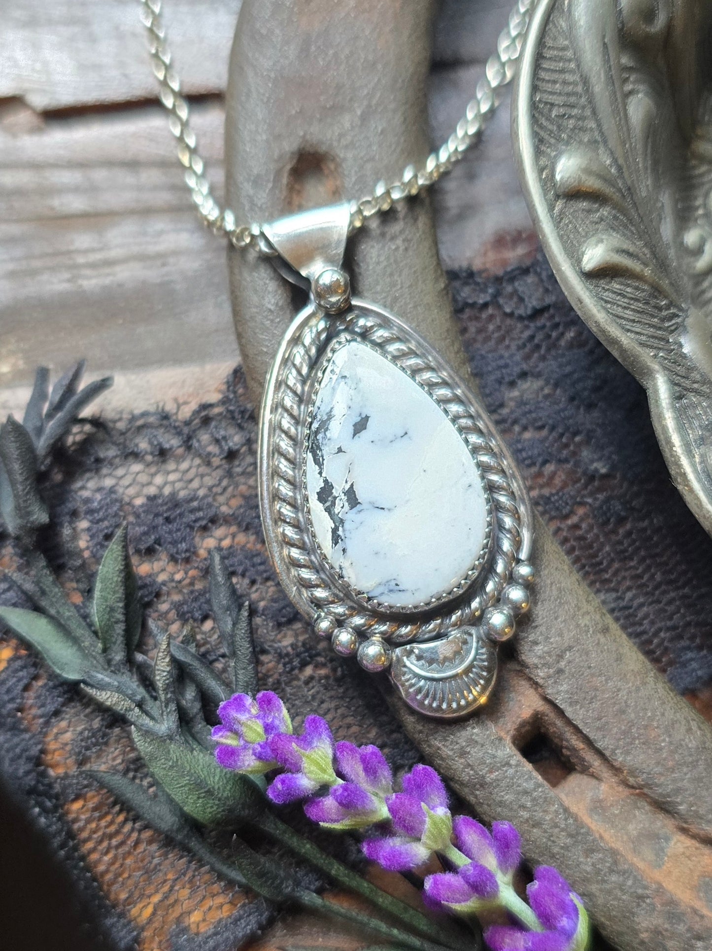 WHITE BUFFALO Pendant Necklace | Handcrafted 925 Sterling Silver 15 Ct Genuine Natural Untreated American Earth Mined Nevada White Buffalo