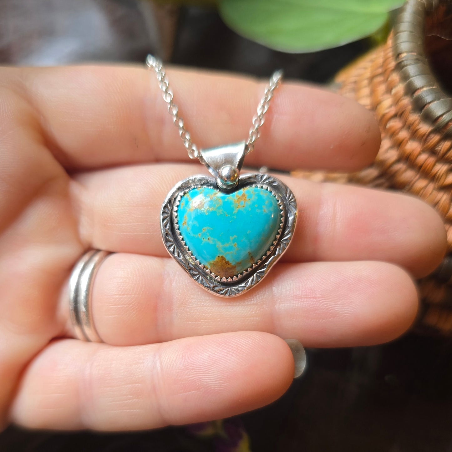 TURQUOISE HEART Necklace | Handcrafted 925 Sterling Silver Genuine Natural American Earth Mined Kingman Arizona Heart Pendant Necklace