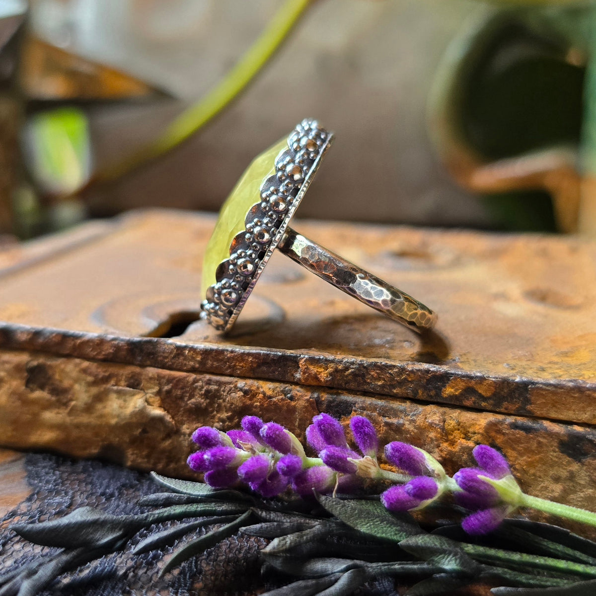LEMON QUARTZ Ring | Handcrafted 925 Sterling Silver Rose Cut Shimmering Yellow Quartz Ring Made to Size