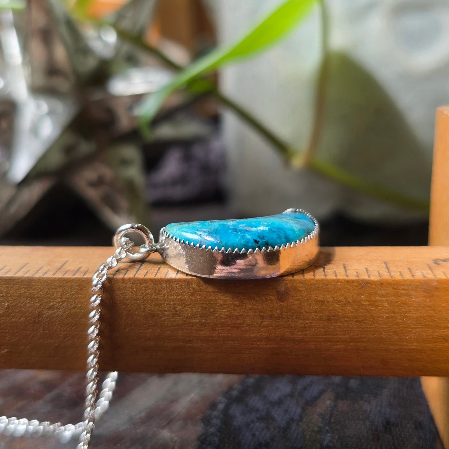 TURQUOISE CRESCENT MOON Necklace | Handcrafted 925 Sterling Silver Natural Untreated Kingman Arizona American Earth Mined Turquoise Pendant