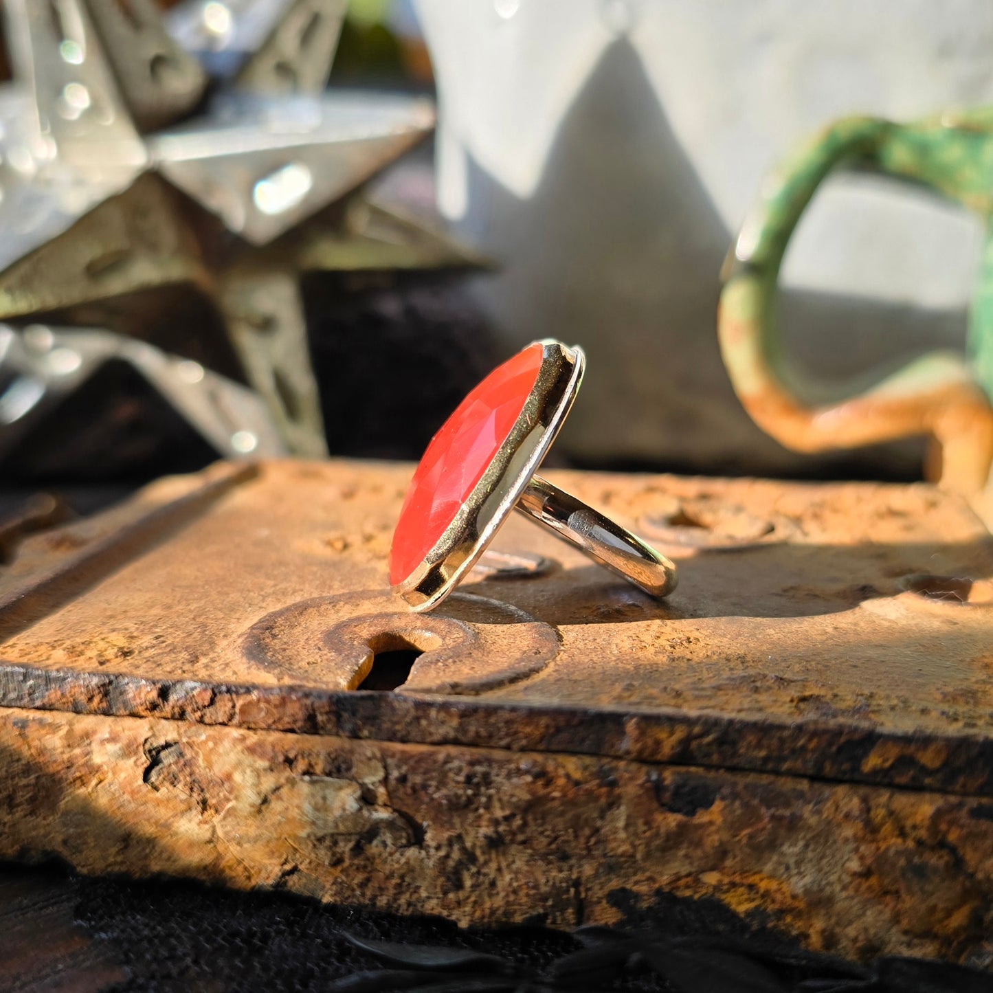 CARNELIAN Ring | Rose Cut Natural Orange Carnelian 14k Gold Filled & 925 Sterling Silver Mixed Metal Handcrafted Ring