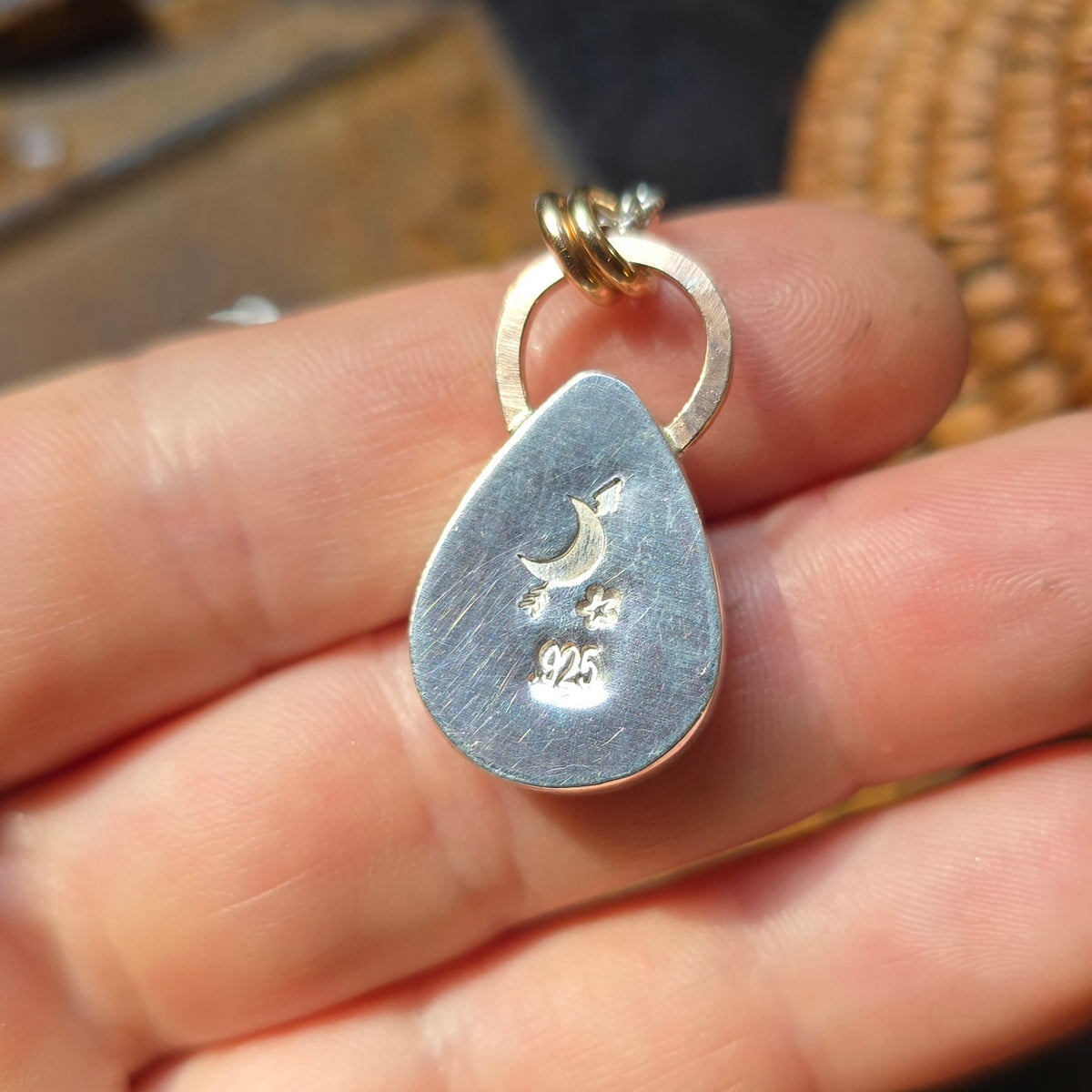 SUNSTONE DROP Necklace | Handcrafted Mixed Metal 925 Sterling Silver & 14k Gold Filled Sparkling Sunstone Teardrop Pear Pendant Necklace