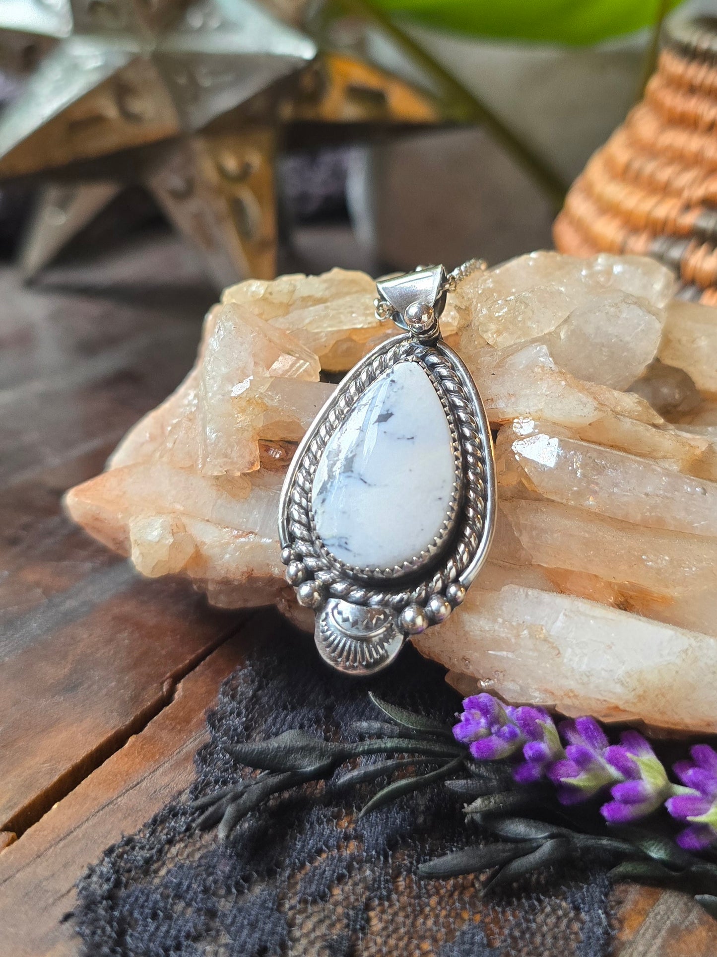WHITE BUFFALO Pendant Necklace | Handcrafted 925 Sterling Silver 15 Ct Genuine Natural Untreated American Earth Mined Nevada White Buffalo