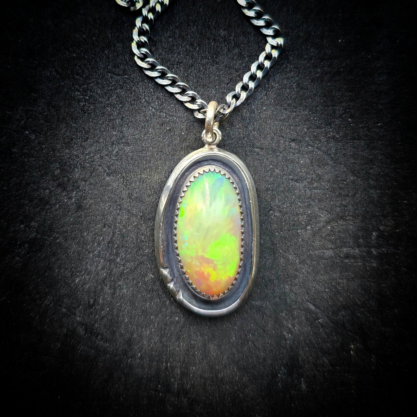 OPAL Necklace | Genuine Ethiopian Welo Opal 8 Carat Handcrafted 925 Sterling Silver High Dome Opal Pendant