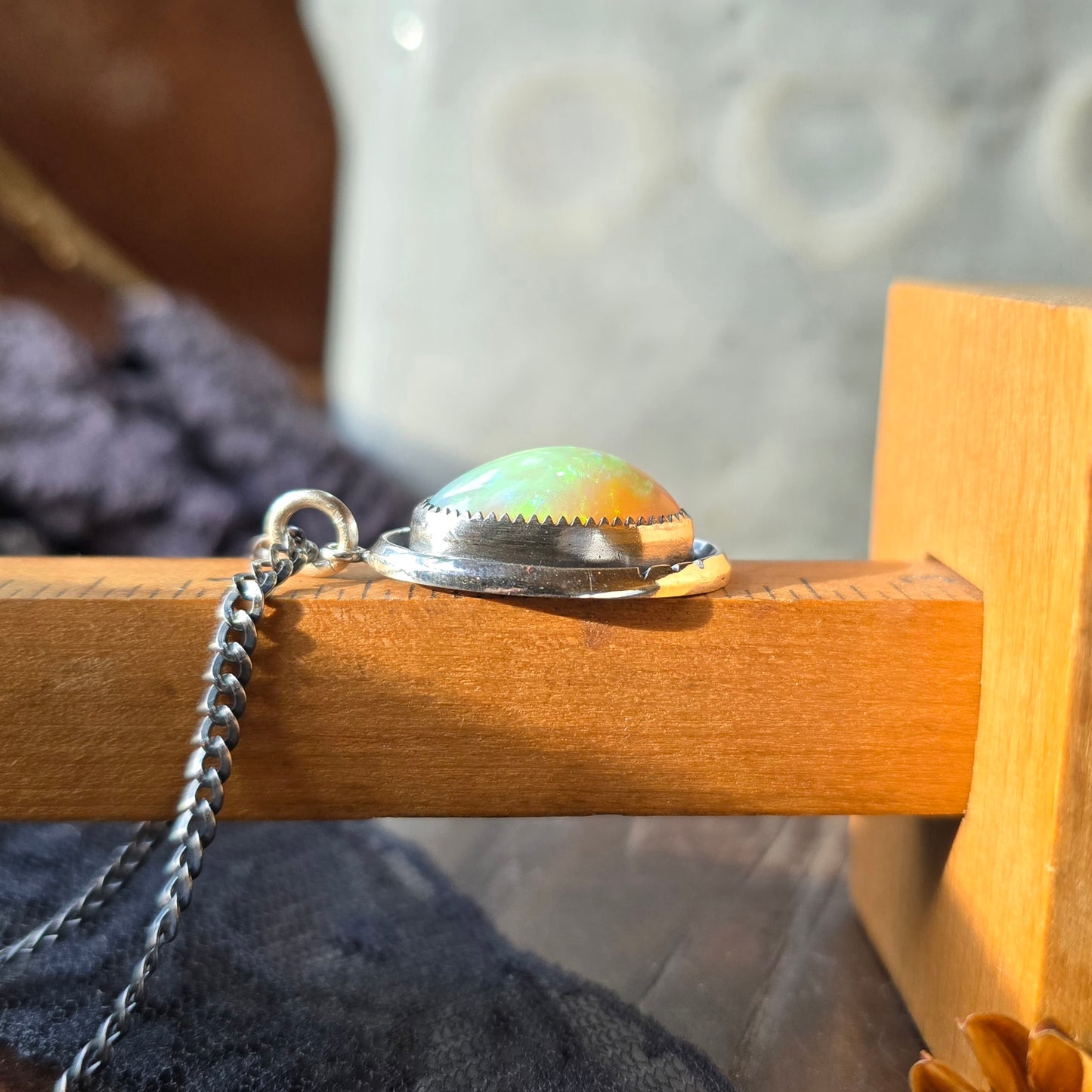 OPAL Necklace | Genuine Ethiopian Welo Opal 8 Carat Handcrafted 925 Sterling Silver High Dome Opal Pendant
