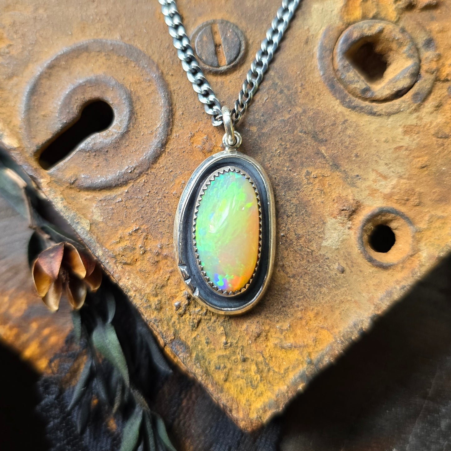 OPAL Necklace | Genuine Ethiopian Welo Opal 8 Carat Handcrafted 925 Sterling Silver High Dome Opal Pendant