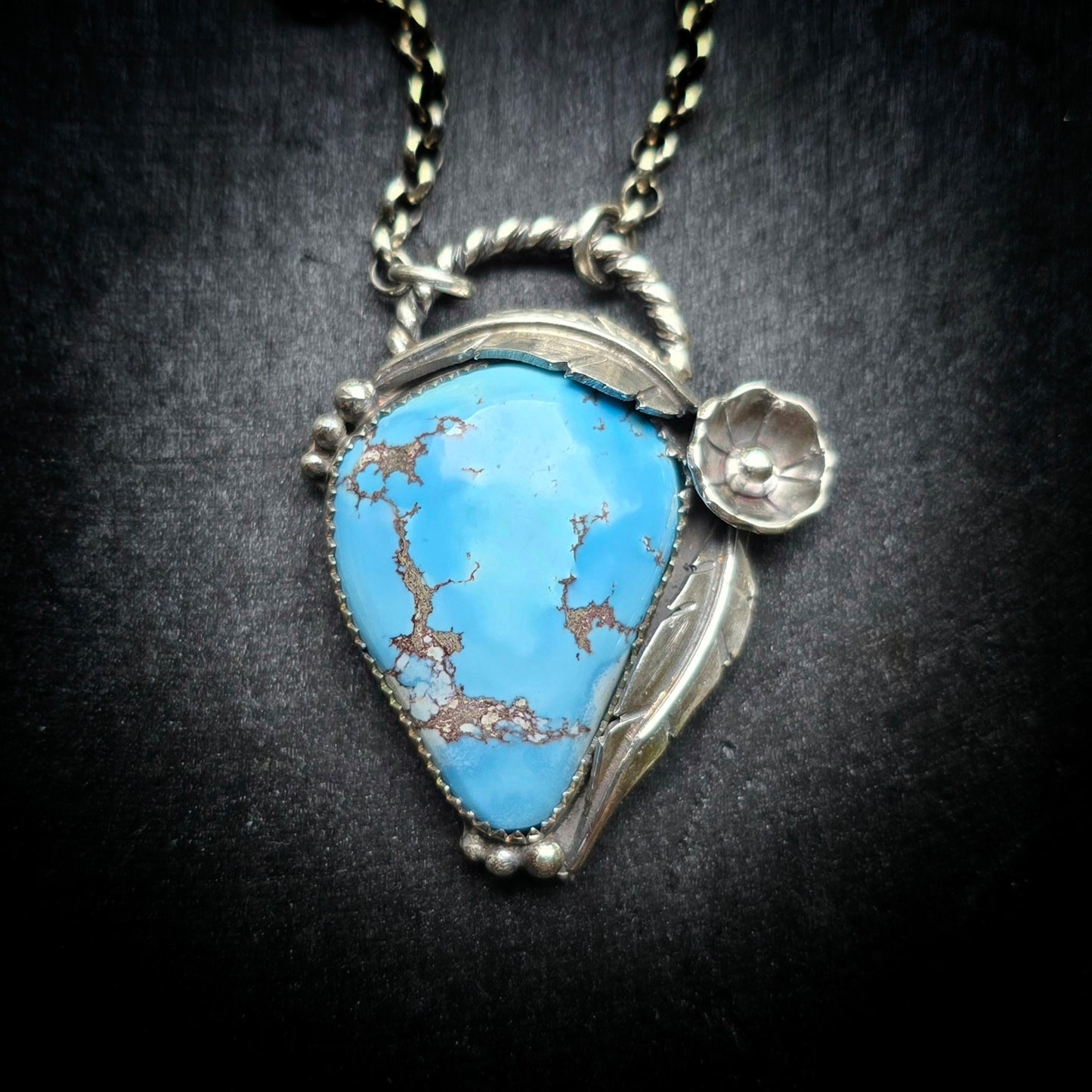 GOLDEN HILLS TURQUOISE Necklace | Fine & 925 Sterling Silver Handcrafted Genuine Untreated Authentic Blue Turquoise Feather Pendant Necklace
