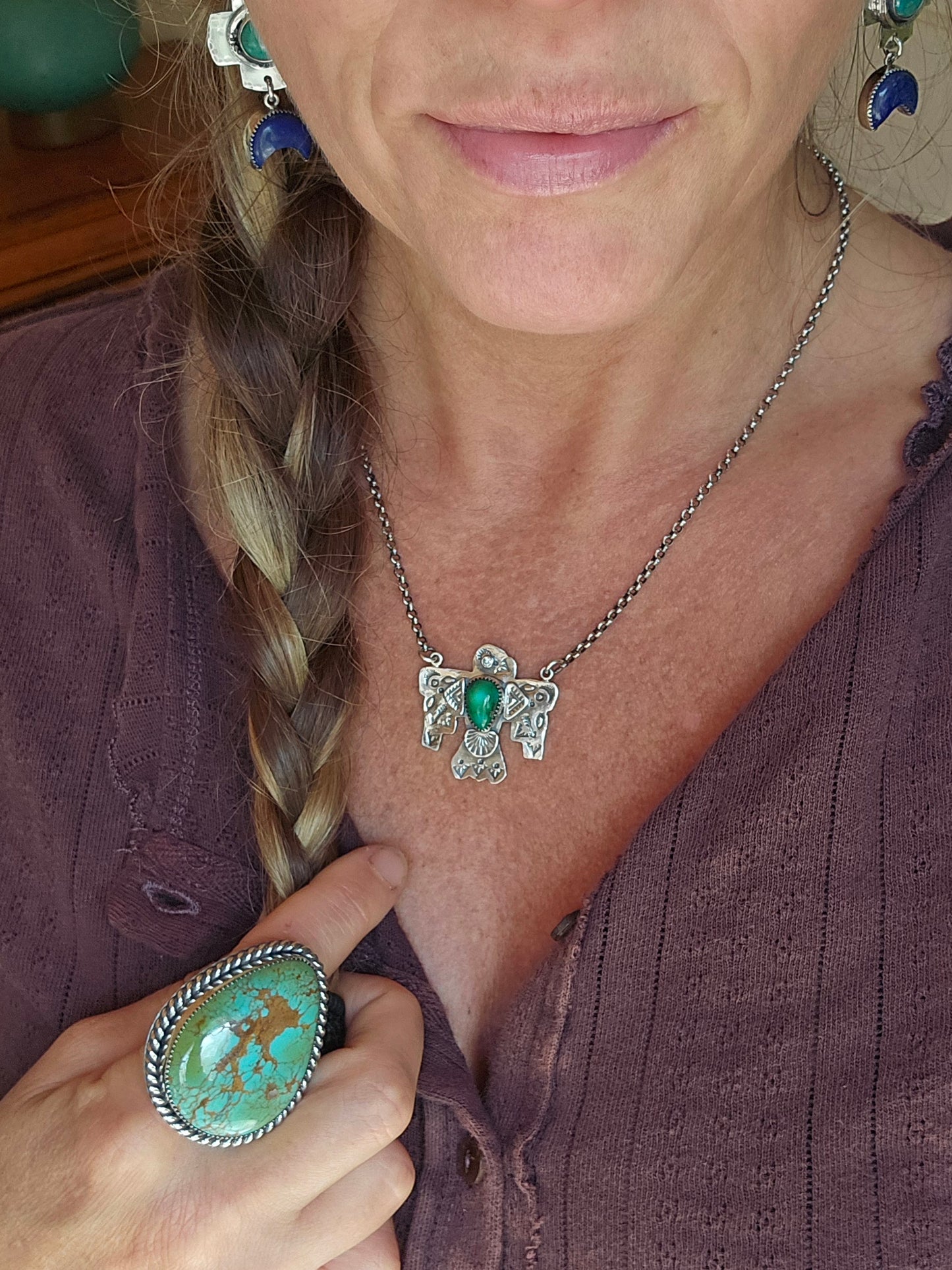 TURQUOISE Ring | Large American Mined Natural Kingman Arizona Blue Green Brown Matrix 925 Sterling Silver Statement Ring | Size 8.75 - 9.25