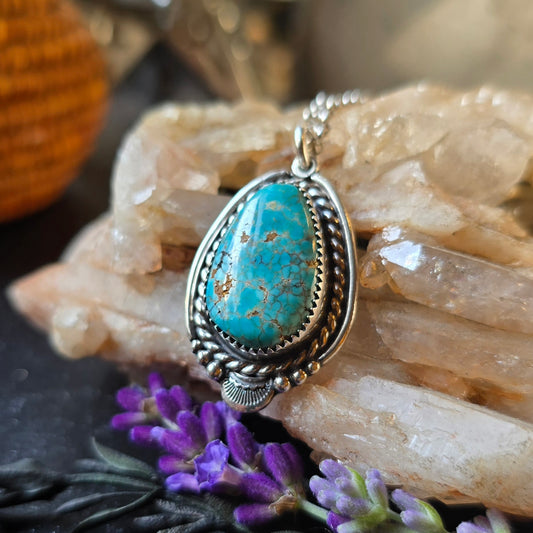 TURQUOISE Pendant Necklace | Handcrafted 925 Sterling Silver Lone Mountain Nevada Natural Web Untreated American Mined Turquoise Southwest