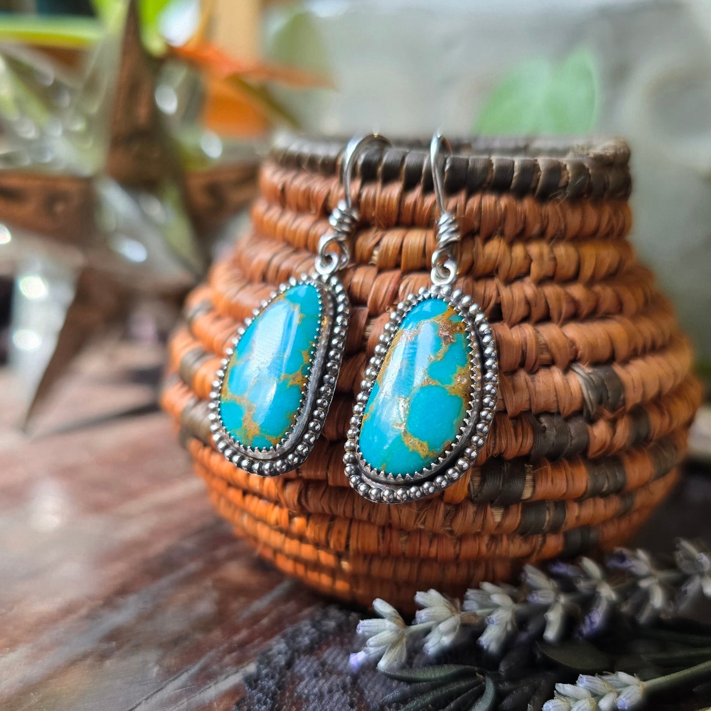 TURQUOISE Earrings | Handcrafted Natural Genuine 925 Sterling Silver Arizona Teal Turquoise Feather Southwest Dangle Earrings