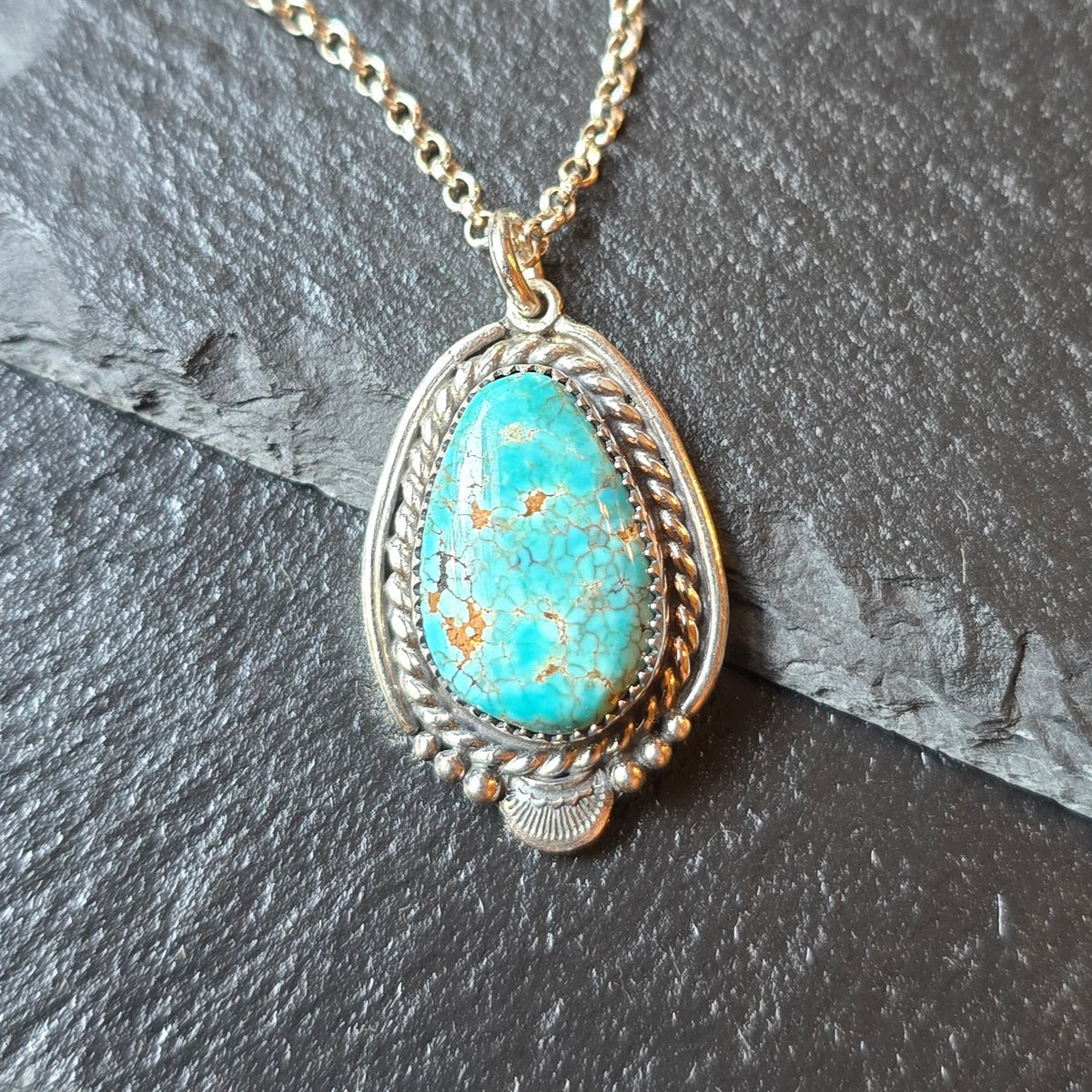 TURQUOISE Pendant Necklace | Handcrafted 925 Sterling Silver Lone Mountain Nevada Natural Web Untreated American Mined Turquoise Southwest