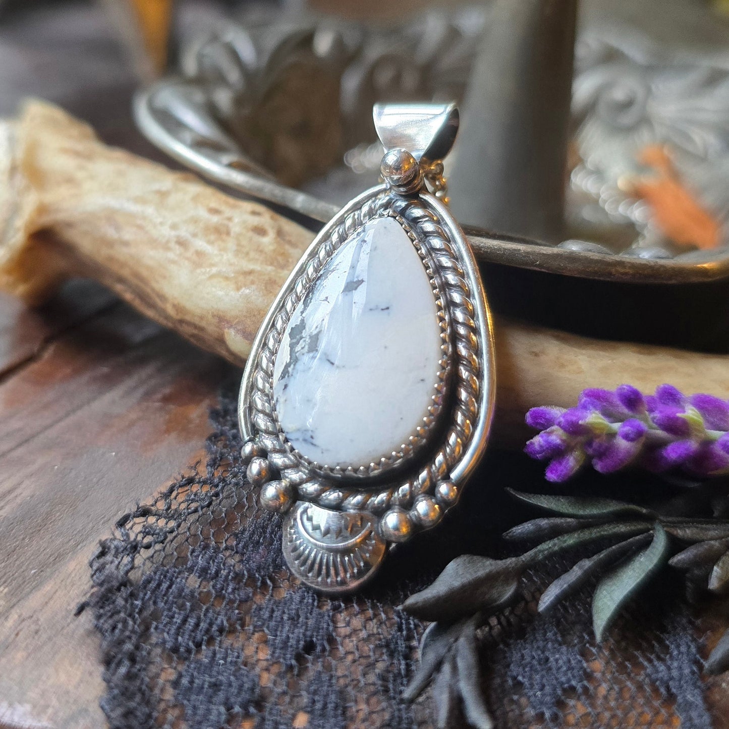 WHITE BUFFALO Pendant Necklace | Handcrafted 925 Sterling Silver 15 Ct Genuine Natural Untreated American Earth Mined Nevada White Buffalo
