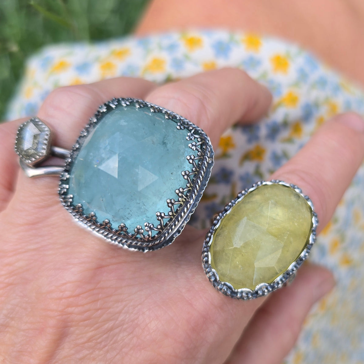 AQUAMARINE Ring | 62 Cts Handcrafted 925 Sterling Silver Large Rose Cushion Cut Faceted Blue Beryl Square High Profile Cocktail Statement