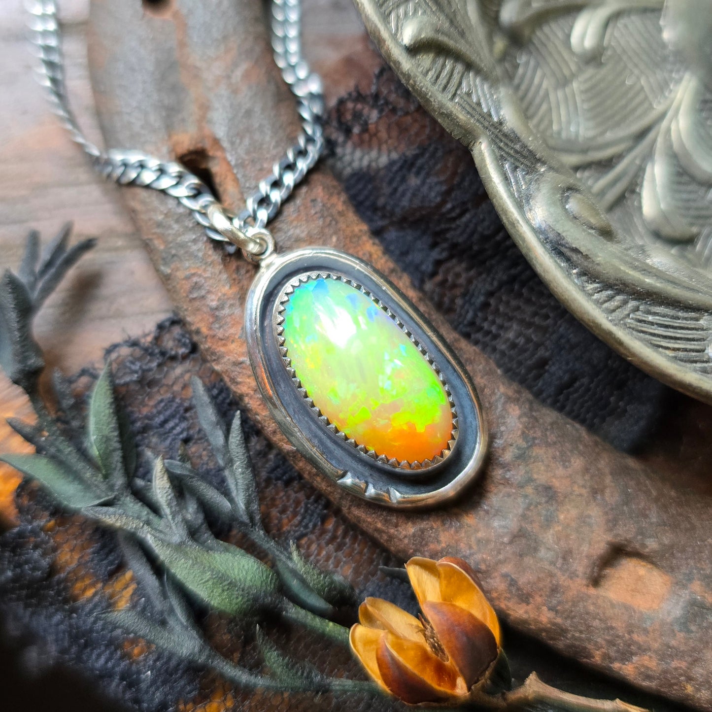 OPAL Necklace | Genuine Ethiopian Welo Opal 8 Carat Handcrafted 925 Sterling Silver High Dome Opal Pendant
