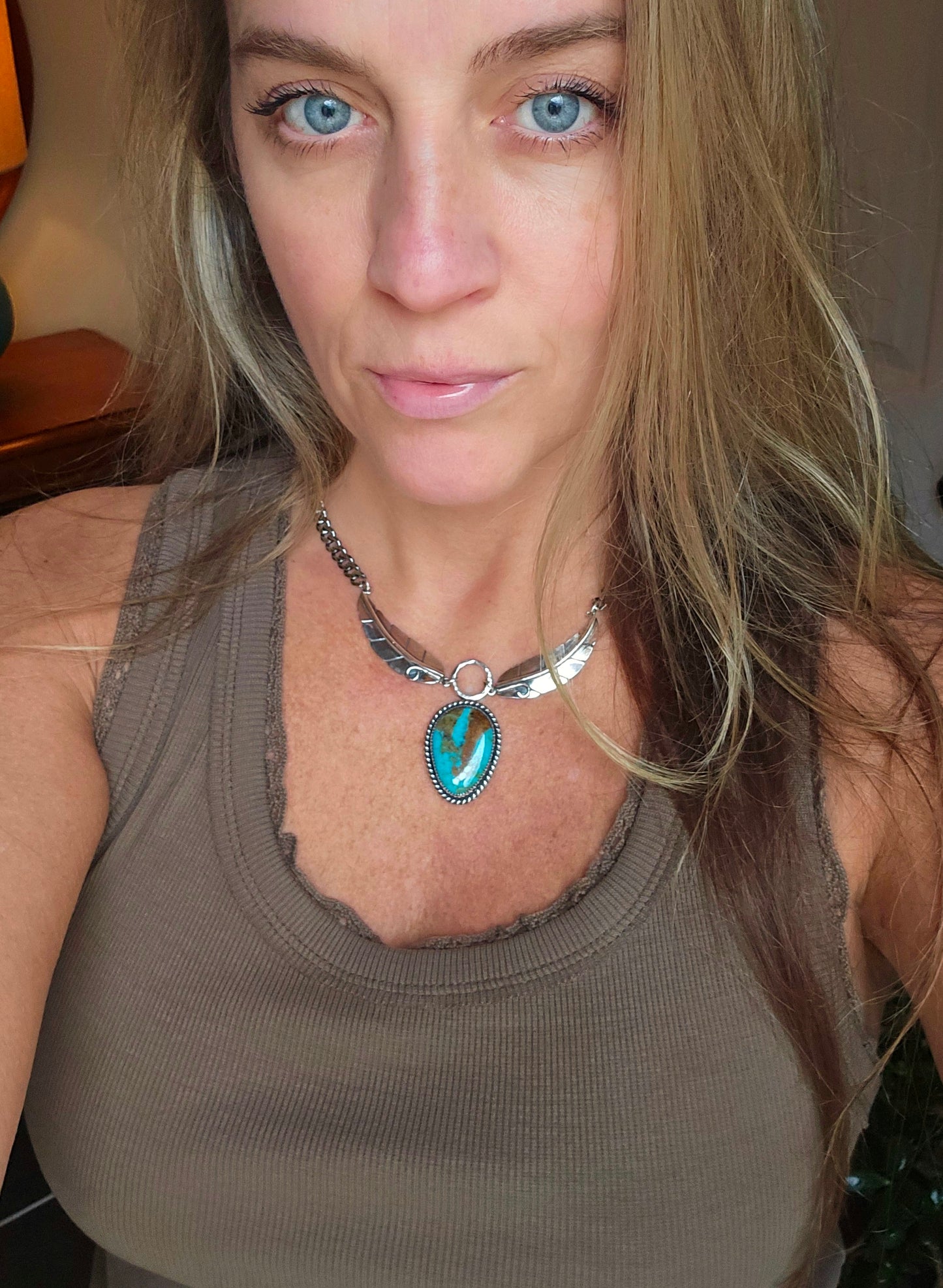 TURQUOISE Curb Chain Plume Necklace | Handcrafted 925 Sterling Silver Genuine Untreated Redweb Kingman Turquoise Feather Pendant
