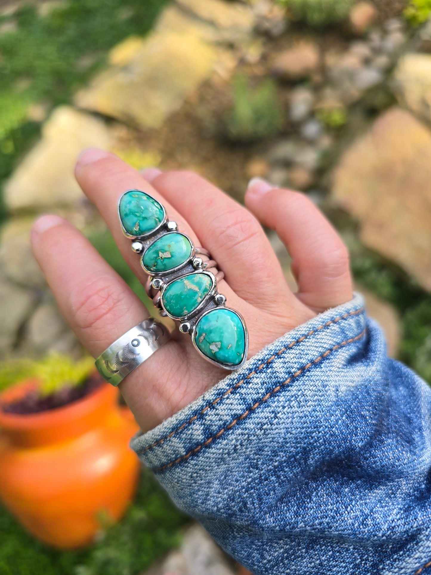 TURQUOISE Statement Finger Ring | Large American Mined Nevada Turquoise Natural Untreated Genuine Turquoise 925 Sterling Silver Pebble Ring